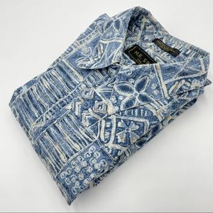 Hawaiian‎ Shirt Men Blue Abstract Floral Print Medium Cotton Casual Short Sleeve